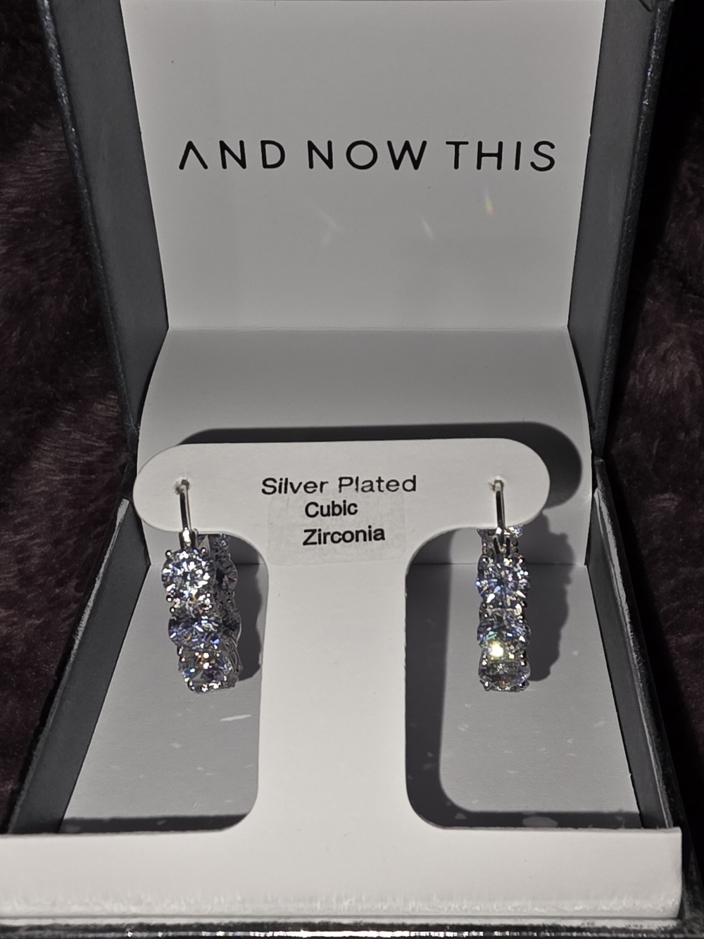 AND NOW THIS Silver-Plated Clear Cubic Zirconia Drop Hoop Earrings